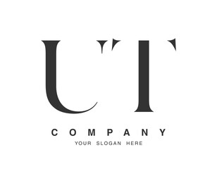 UT logo design. Initial letter u and t serif font style. Creative classic company name typography. Trendy logotype or identity.