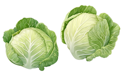 pair of cabbage head isolated on transparent background. created with Generative AI technology. PNG