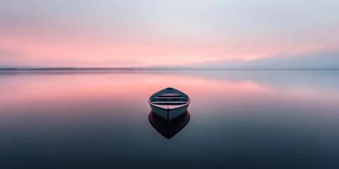 Selbstklebende Fototapeten Solitude on tranquil lake at dawn: october serenity for calm reflection © Ms_Tali