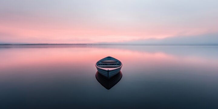 Solitude on tranquil lake at dawn: october serenity for calm reflection