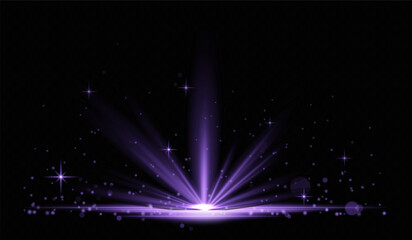 Glowing purple light stars with sparkles. Horizontal lens flares pack. Laser beams, light rays. Beautiful light flares. Glowing streaks on transparent background. Luminous abstract wallpaper