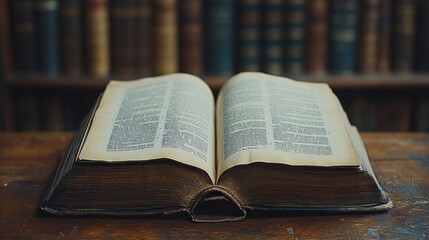 Obraz premium Open Antique Book with Text on a Wooden Table