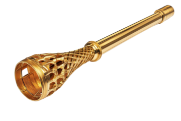 Elegant golden torch with intricate design on a white background showcasing craftsmanship