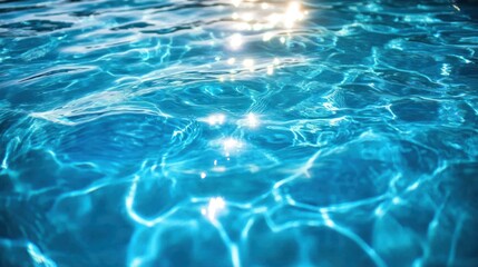 Obraz premium A serene view of crystal-clear swimming pool water, with small ripples forming as light dances across the surface,