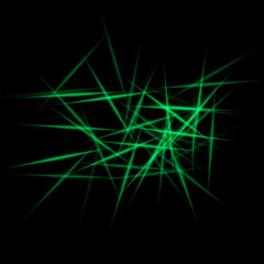 Dynamic intersecting green laser beams on a dark background, creating an intense and futuristic effect