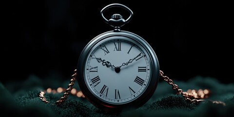 Vintage pocket watch with elegant chain against dark backdrop for timeless design