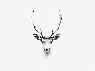 Minimalist Reindeer Head Illustration with Simple Antlers on White Background