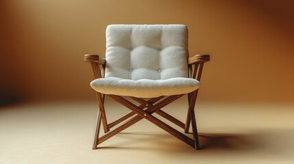 4K realistic mockup of a blank folding chair, isolated background, fabric texture, and soft shadows.