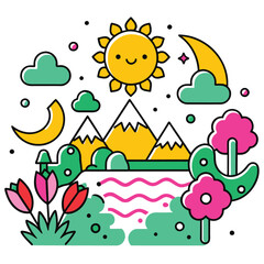 mountain nature groovy illustration 