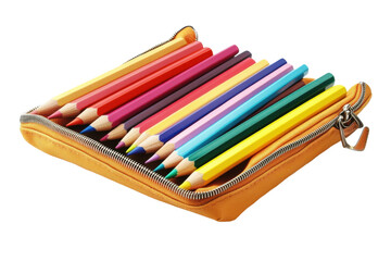 Fototapeta premium A vibrant collection of colored pencils nestled in a stylish zippered case on a bright surface