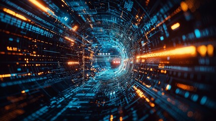 Obraz premium Abstract high-speed data tunnel with glowing lights