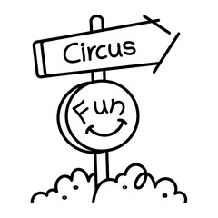 Directional board with circus sign, doodle style icon 

