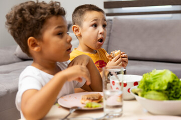 Two Kids Enjoying a Meal Together at the Table