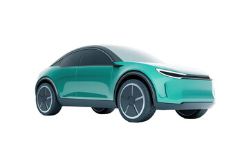 Obraz premium Futuristic teal car concept with sleek design on white.
