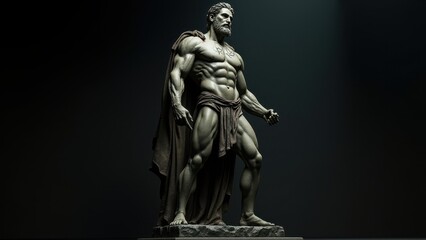 Artistic portrayal of a heroic male figure in relief, shown with a banner stoic background, blending classical aesthetics with a minimalist tone.