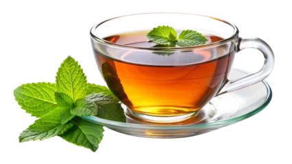 Gordijnen A cup of tea with fresh mint leaves. © mdmubarak