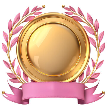 Golden and pink award with ribbon
