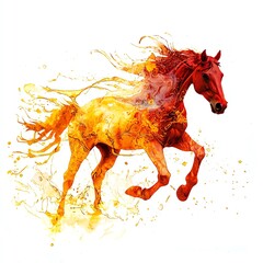 Fiery orange horse running, dynamic motion, vivid artistic representation.