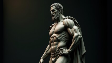 Fototapeta premium Artistic portrayal of a heroic male figure in relief, shown with a banner stoic background, blending classical aesthetics with a minimalist tone.