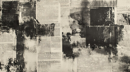Fototapeta premium Vintage-style black and white newspaper collage creates a sense of retro atmosphere and adds the textural effect of vintage printed graphics.