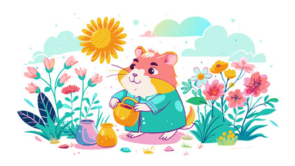 Cheerful Hamster Enjoying Garden Blooms Under Sunny Skies