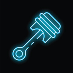 Neon glowing symbol of car or motorcycle engine piston on dark background