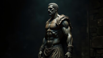 Obraz premium Artistic portrayal of a heroic male figure in relief, shown with a banner stoic background, blending classical aesthetics with a minimalist tone.