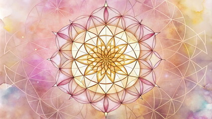 Sacred geometry mandala in pastel watercolor background
