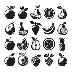 Fresh Fruit Still Life Vector, Lemon Silhouette Set, Delicious Fruits Clip Art Illustration