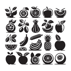 Fresh Fruit Still Life Vector, Lemon Silhouette Set, Delicious Fruits Clip Art Illustration