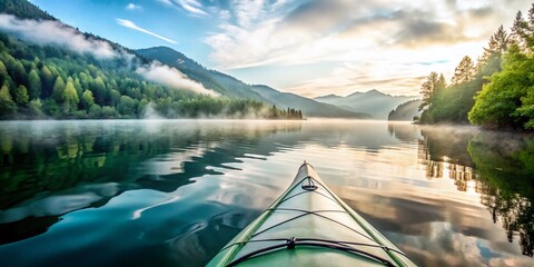 Fototapeta premium Early Morning Fog Kayaking Adventure - Serene Waterscape Photography