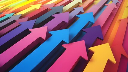 Vibrant Colorful Arrows Pointing Upward, Symbolizing Growth, Progress, and Positive Momentum Against a Dynamic Background
