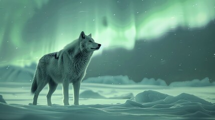 Arctic Wolf Under the Northern Lights