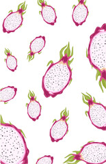 Slice of white dragon fruit pattern on white background 