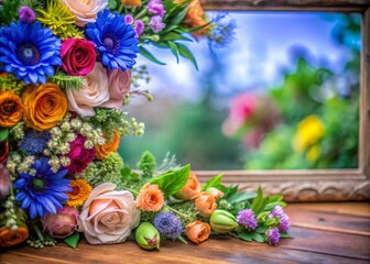 Obraz premium Elegant Floral Border Frame for Weddings with Vibrant Flowers and Soft Greenery