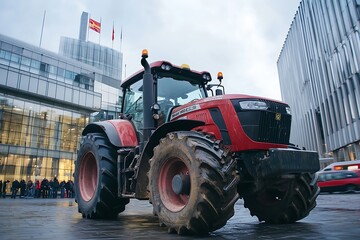 Obraz premium Tractor in front of a modern building
