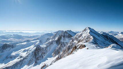 A vast mountain range stretching into the distance under a clear sky