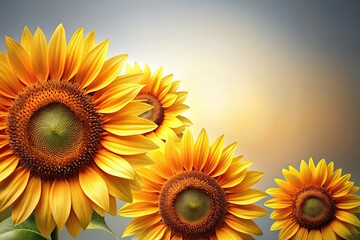 Obraz premium A modern and sleek sunflower design with large, bold sunflowers in a gradient of yellow and orange hues against a clean white or gray background, modern, abstract, wall art, cheerful, contemporary