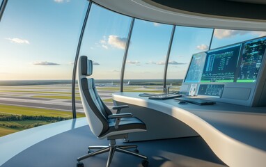 Inside the Airport Control Tower: A View of the Runway