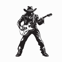 Fototapeta premium Cowboy Playing Guitar Vector Images isolated on white background.