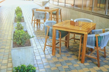 Real eco friendly cafe or restaurant using eco materials and greenery