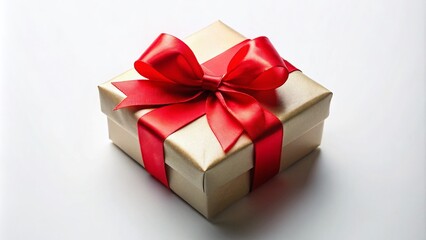 Elegant Red Ribbon Gift Box on White Background for Special Occasions and Celebrations