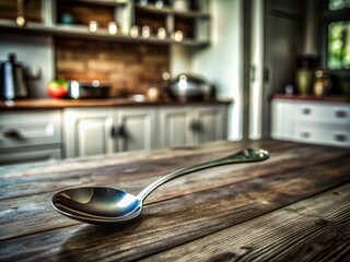 Elegant Teaspoon on a Wooden Table with Copy Space for Culinary Use and Recipe Design
