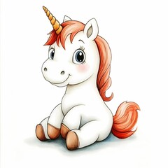 Baby unicorn watercolor illustration, children's book, isolated
