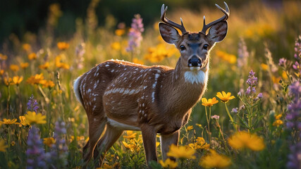 Deer standing in floral forest 