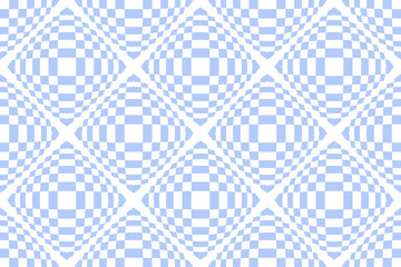 Abstract Seamless Geometric Checked Light Blue and White Pattern. 3D Illusion Effect. 