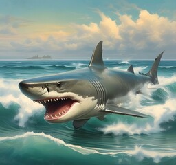 Naklejka premium Illustration of shark in ocean.