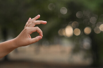 hand making ok sign close up.