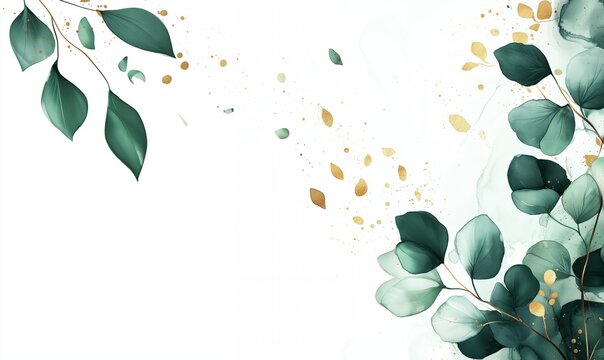 Elegant green leaves and golden accents create a serene botanical design perfect for seasonal greetings or invitations