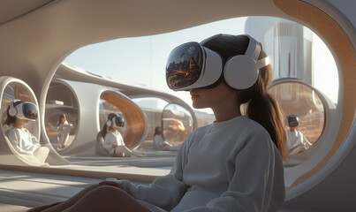 Naklejka premium A Journey Through Time: Exploring Ancient Worlds in a Modern Classroom with VR Headsets